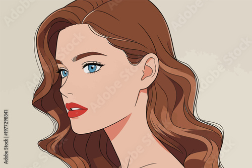 Illustration of a Stylish Woman with Long Brown Hair