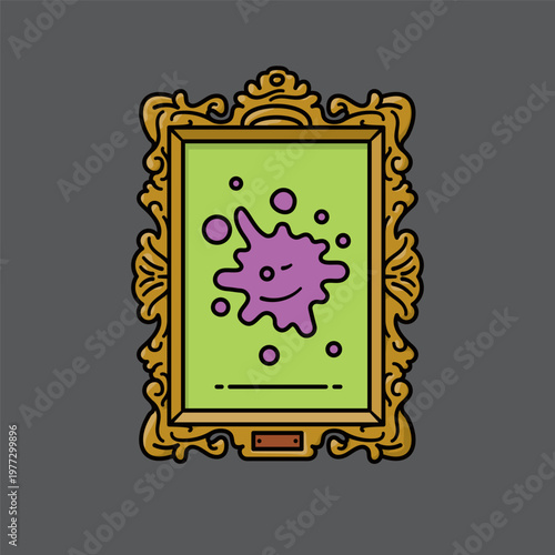 Abstract painting with paint blot in baroque picture frame vector illustration for World Art Day on April 15
