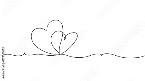 Fotografie Two hearts intertwined with flowing continuous line art on a white background for romance and love concepts