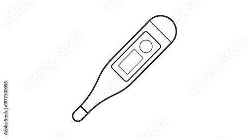 Thermometer digital icon with round and rectangular display elements and simple outline design on white background