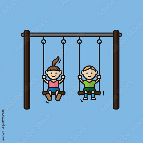 Two kids on swings vector illustration for Sibling Day on April 10