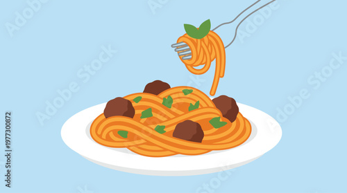 A plate of spaghetti with meatballs.