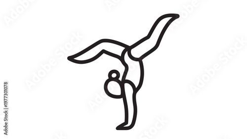 Gymnast performing a handstand with legs split in the air, depicted as a simple black outline icon with a white background.