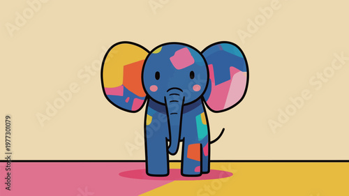Colorful Cartoon Elephant with Pastel Shapes