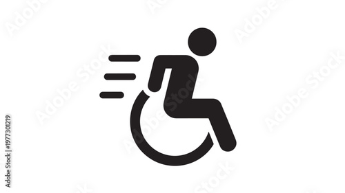 Wheelchair icon with motion lines indicating speed and accessibility, a universal symbol for mobility assistance and disability