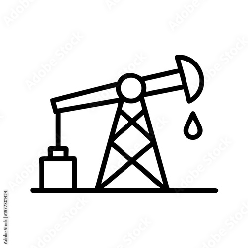 Oil pump jack icon, oil extraction equipment, petroleum industry symbol