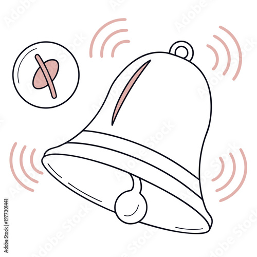 Mute Bell Icon, Notification Silence, Red Cross Symbol, Do Not Disturb Sign, Vector Graphics