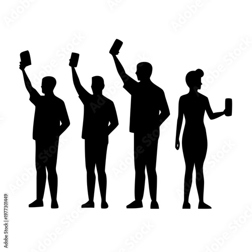 Silhouettes of people holding up smartphones