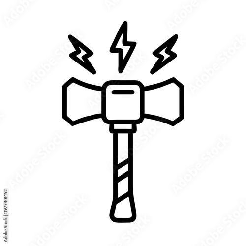 Thor hammer icon with lightning bolts, vector illustration
