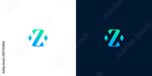 Modern abstract geometric letter Z logo concept with vibrant gradient colors, embodying digital innovation, future technology, and strong brand identity for a contemporary business design