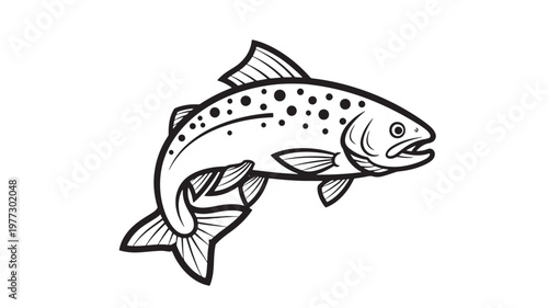 Fish detailed black and white illustration with spots and fins, perfect for aquatic or fishing themes.