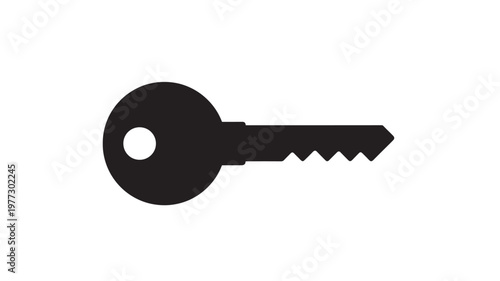 Key simple black icon with a circular head and serrated blade, representing access and security on a white background.