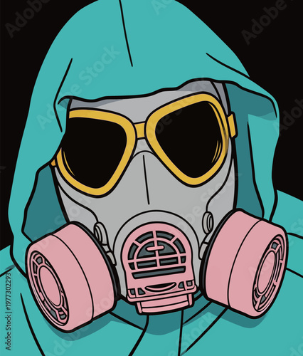 Person in Protective Hazmat Suit with Gas Mask