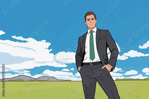 Businessman in Formal Suit Standing Outdoors