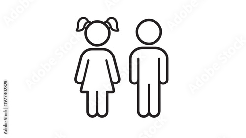 Children gender icons with simple outlines of a boy and a girl standing side by side on a white background