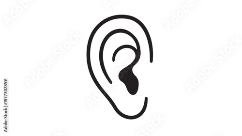 Ear black outline icon with simple curves representing the outer and inner structure of the human ear.