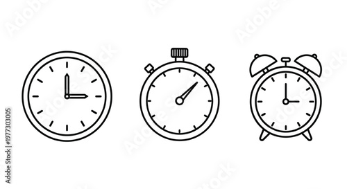 Three clocks displaying different times in a minimalist silhouette