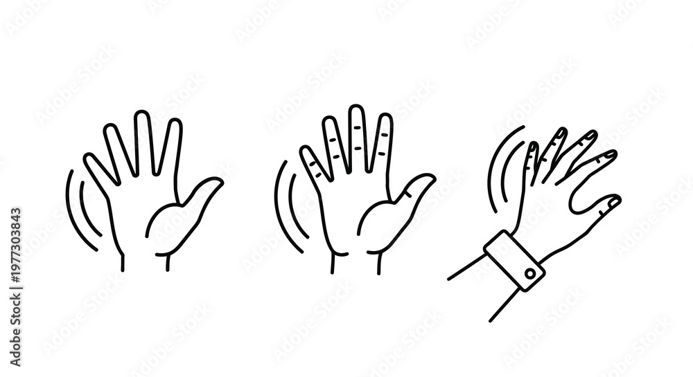Fototapeta premium Three hands displaying different gestures simple line art silhouette