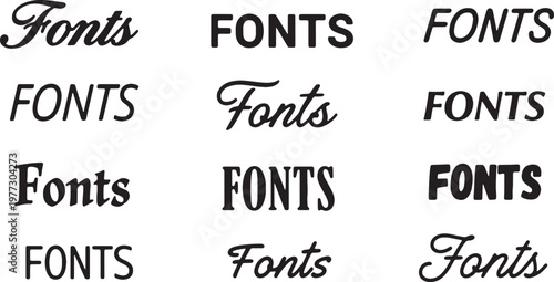 A comparison of various font styles for the word fonts in different typographic designs