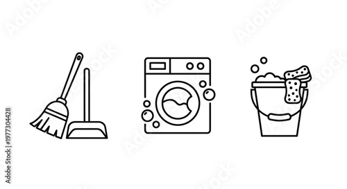Cleaning supplies depicted in a minimalist line art silhouette