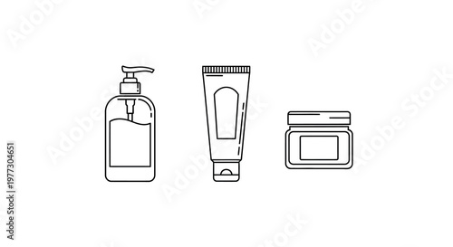Line art depiction of bathroom toiletries soap lotion and cream silhouette