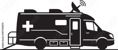 Black ambulance vector icon, medical emergency vehicle, isolated illustration, white background