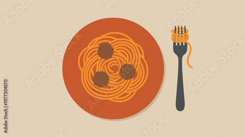 Spaghetti with meatballs on a plate.