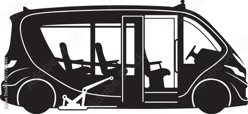 Black bus silhouette, side view, vector graphic, transportation icon, modern design