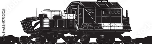 Industrial train, heavy industry locomotive, black silhouette, vector illustration, transportation, rail vehicle
