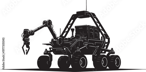 Robotic Mars Rover Vehicle, Space Exploration Robot, Black Metallic Vector Illustration, 3D Style Design Element