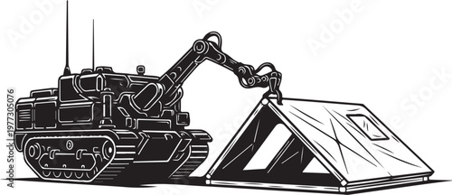 Heavy duty excavator, construction equipment, industrial machinery, vector illustration