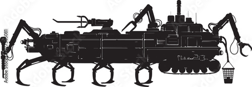 Industrial crab machine, robotic scorpion, mechanical animal, black vector illustration