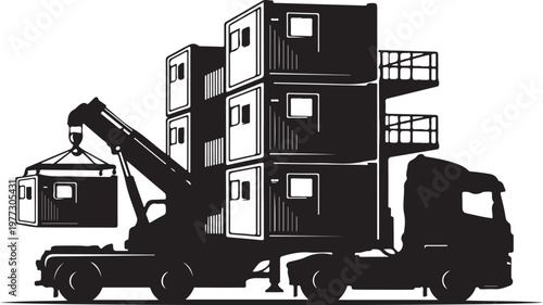 Container truck, shipping containers, cargo transport, industrial vector