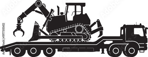 Heavy duty truck, tractor, bulldozer transport, construction vehicle, flatbed trailer