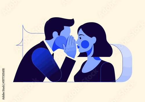 Man Whispering Secret to Woman Illustration, Gossip and Rumors Concept, Communication and Private Information Sharing Vector Art