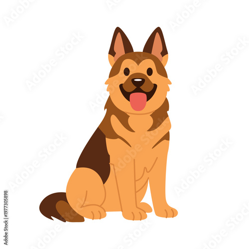 German Shepherd Dog Isolated on White Background. Clipart. Flat Vector Illustration.