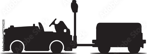 Black silhouette, truck and trailer, vector icon, transportation illustration, flat design