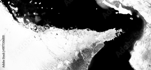 Schilderij op canvas Strait of Hormuz radar satellite image (SAR) – black and white view of maritime