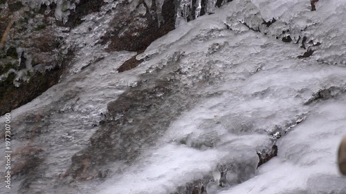 氷の下を這う雪解け水の流れ
