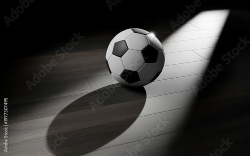 Soccer Ball in Spotlight on Wooden Floor world cup concept