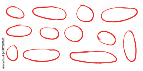 Red hand drawn circle highlight mark set for annotation and emphasis
