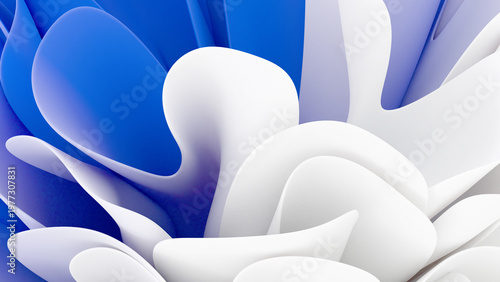 Abstract three-dimensional background with multi-layered smooth shapes and soft gradients. A modern, futuristic composition with dynamic curves for a stylish design.