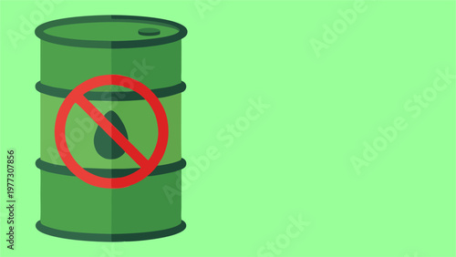 No Oil Sign with Green Barrel Icon for Environmental Protection and Sustainability