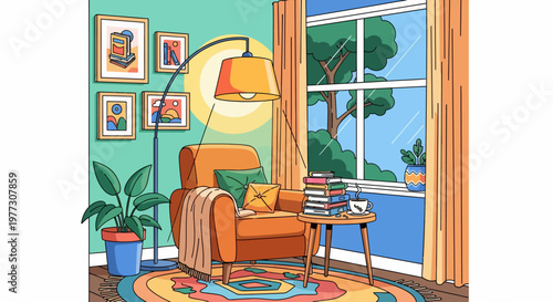 Cozy Armchair with Pillow and Lamp Nearby.