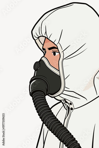 Person in Protective Suit with Respirator