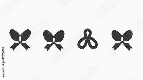 Graphic rendering of four dark gray bowknot illustrations in a horizontal row