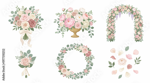 Romantic Pastel Wedding Flower Collection Bundle Minimal Vector Illustration for Invitation Design