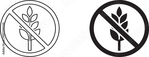 Gluten free food allergy dietary label, black silhouette and outline icons on white background.