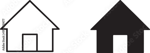 Home and house black silhouette and linear outline icon set, isolated vector on white background.