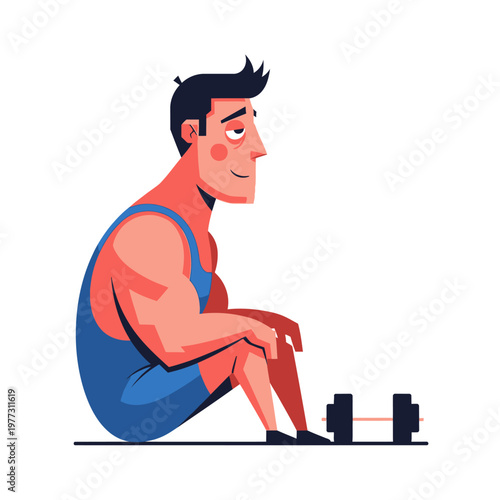 Tired Athlete Resting After Weightlifting Session